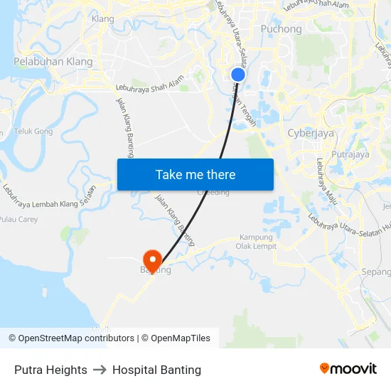 Putra Heights to Hospital Banting map