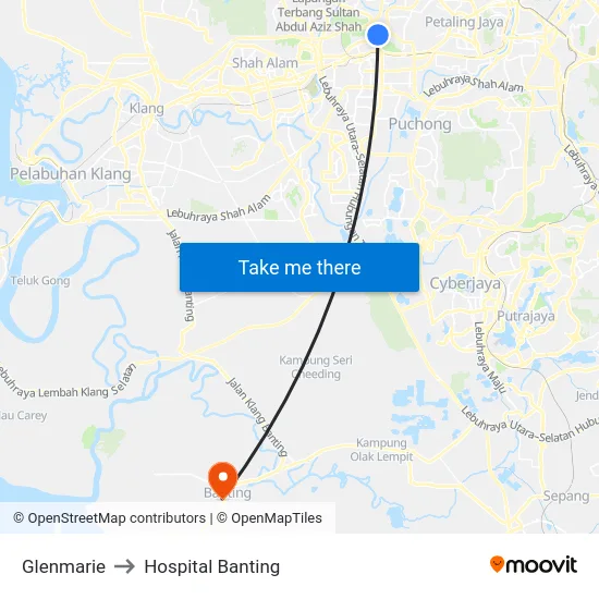 Glenmarie to Hospital Banting map