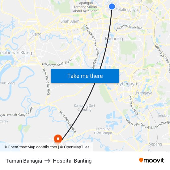 Taman Bahagia to Hospital Banting map