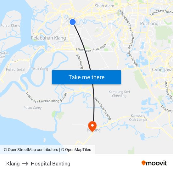 Klang to Hospital Banting map