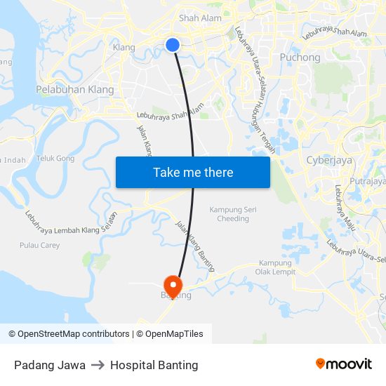 Padang Jawa to Hospital Banting map