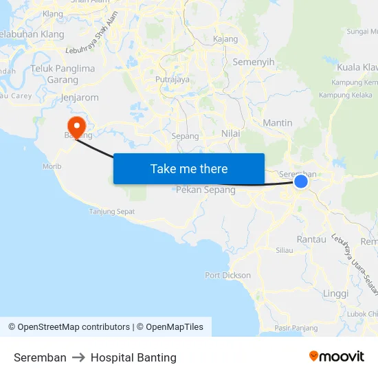 Seremban to Hospital Banting map