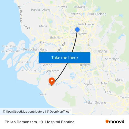 Phileo Damansara to Hospital Banting map