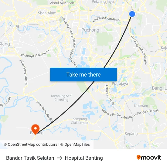 Bandar Tasik Selatan to Hospital Banting map