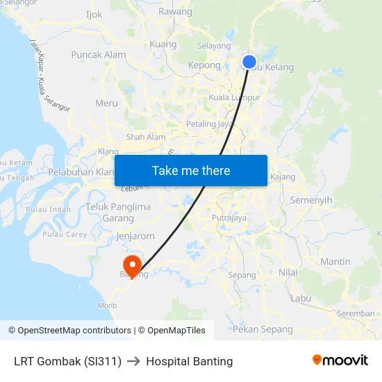 LRT Gombak (Sl311) to Hospital Banting map