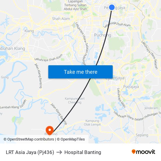 LRT Asia Jaya (Pj436) to Hospital Banting map