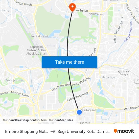 Empire Shopping Gallery (Sj414) to Segi University Kota Damansara Campus map