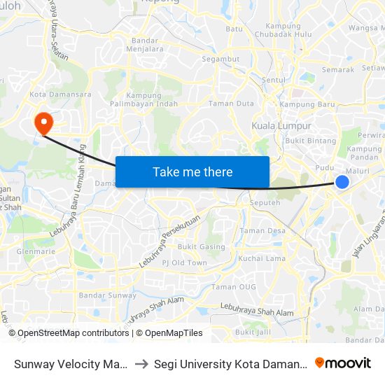 Sunway Velocity Mall (Kl2208) to Segi University Kota Damansara Campus map