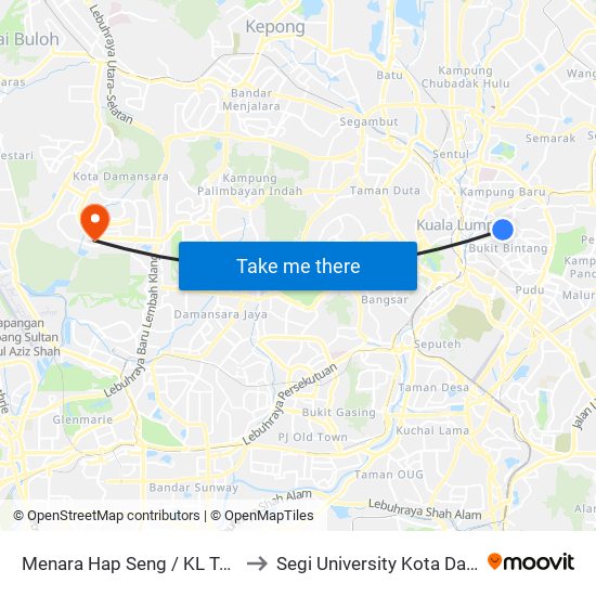 Menara Hap Seng / KL Tower (Timur) (Kl18) to Segi University Kota Damansara Campus map