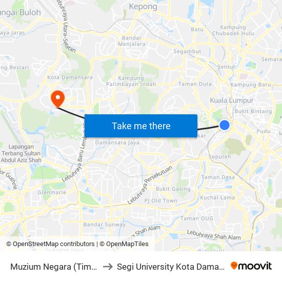 Muzium Negara (Timur) (Kl1120) to Segi University Kota Damansara Campus map