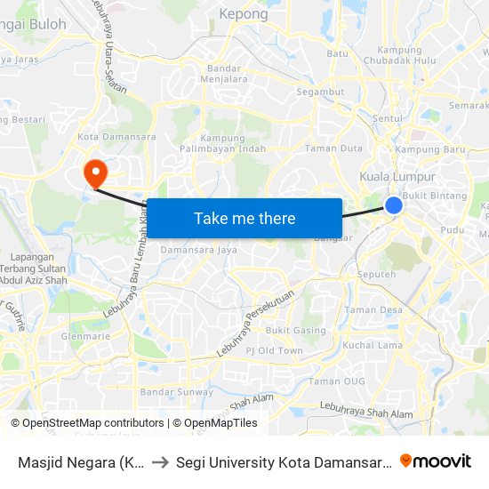 Masjid Negara (Kl1065) to Segi University Kota Damansara Campus map