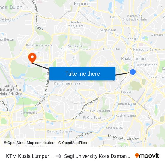 KTM Kuala Lumpur (Kl1093) to Segi University Kota Damansara Campus map