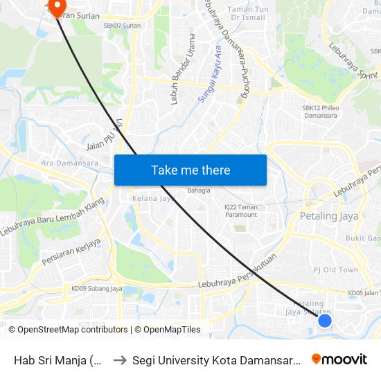 Hab Sri Manja (Pj126) to Segi University Kota Damansara Campus map