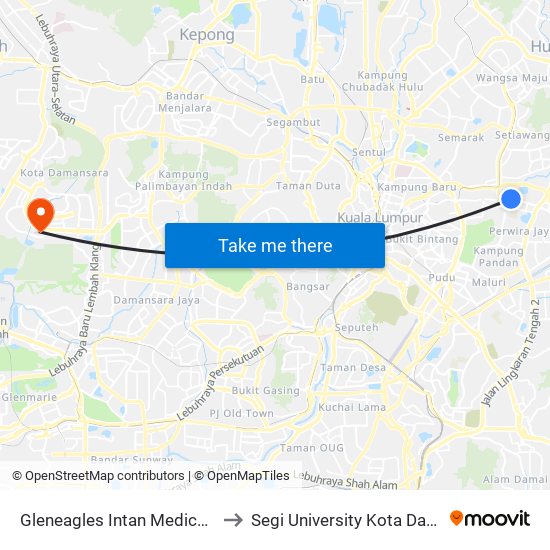 Gleneagles Intan Medical Center (Kl2294) to Segi University Kota Damansara Campus map