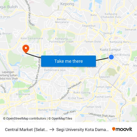Central Market (Selatan) (Kl109) to Segi University Kota Damansara Campus map
