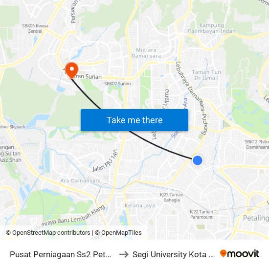 Pusat Perniagaan Ss2 Petaling Jaya (Utara) (Pj771) to Segi University Kota Damansara Campus map