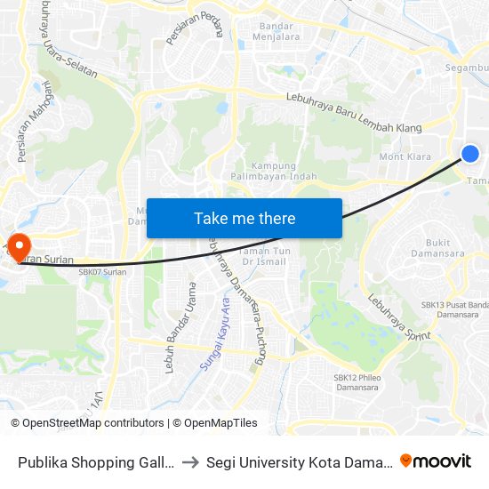 Publika Shopping Gallery (Kl1023) to Segi University Kota Damansara Campus map