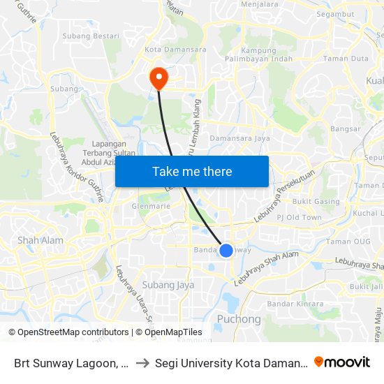 Brt Sunway Lagoon, Platform 2 to Segi University Kota Damansara Campus map