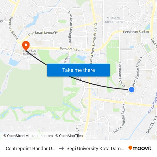 Centrepoint Bandar Utama (Pj543) to Segi University Kota Damansara Campus map