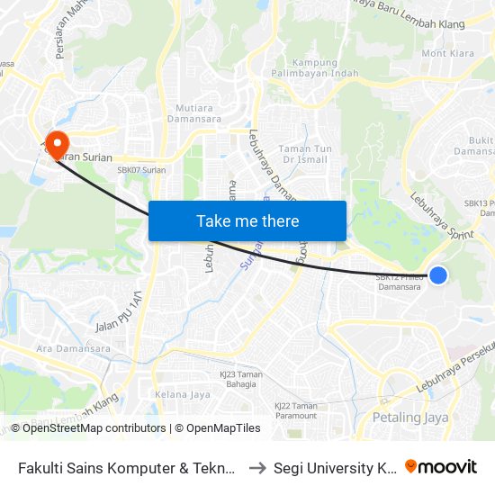 Fakulti Sains Komputer & Teknologi Maklumat, Universiti Malaya (Kl2346) to Segi University Kota Damansara Campus map