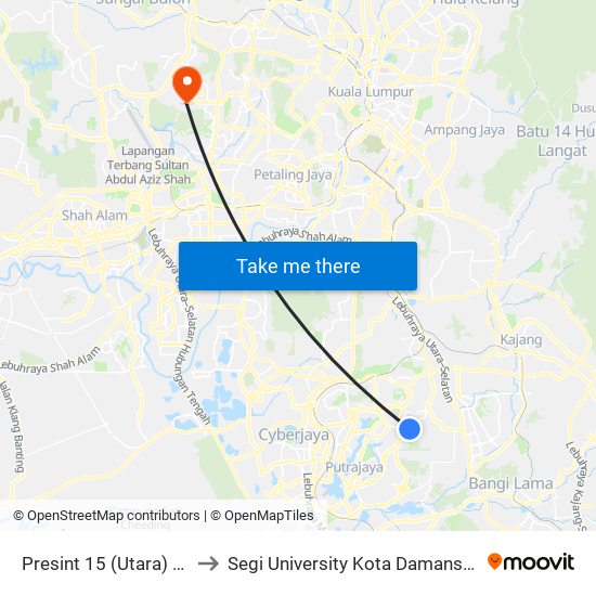 Presint 15 (Utara) (Ppj203) to Segi University Kota Damansara Campus map