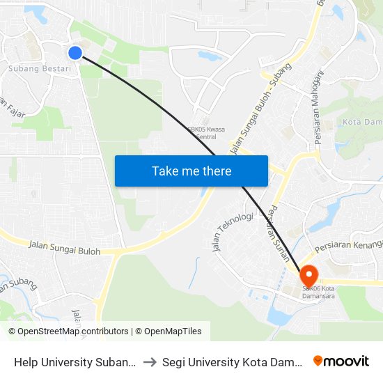 Help University Subang 2 (Sa1026) to Segi University Kota Damansara Campus map