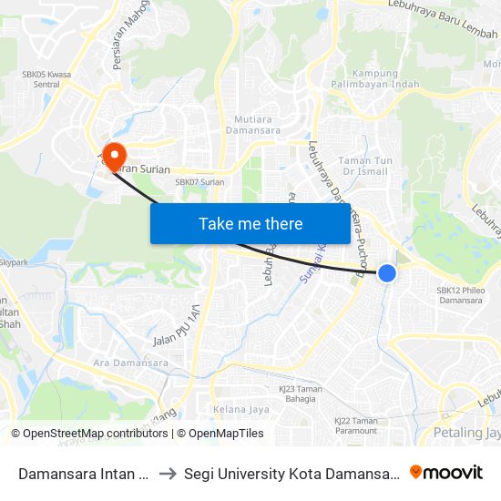 Damansara Intan (Pj709) to Segi University Kota Damansara Campus map