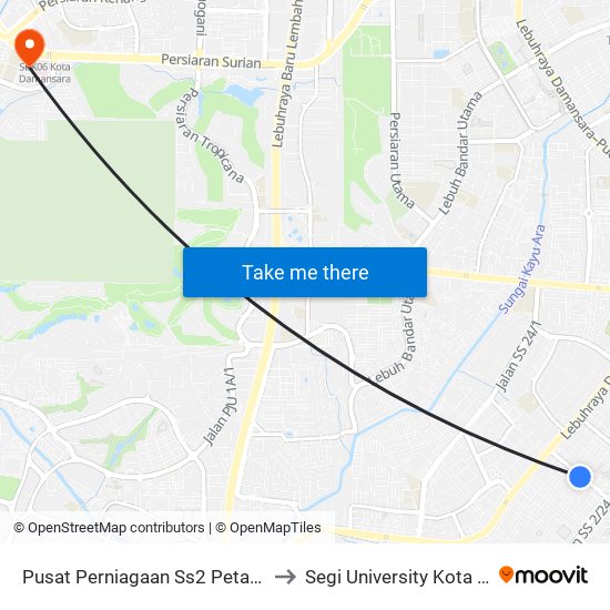 Pusat Perniagaan Ss2 Petaling Jaya (Selatan) (Pj346) to Segi University Kota Damansara Campus map