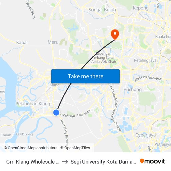 Gm Klang Wholesale City (Bd89) to Segi University Kota Damansara Campus map