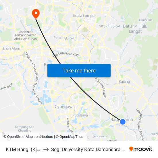 KTM Bangi (Kj541) to Segi University Kota Damansara Campus map