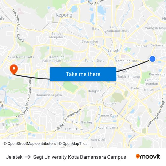 Jelatek to Segi University Kota Damansara Campus map