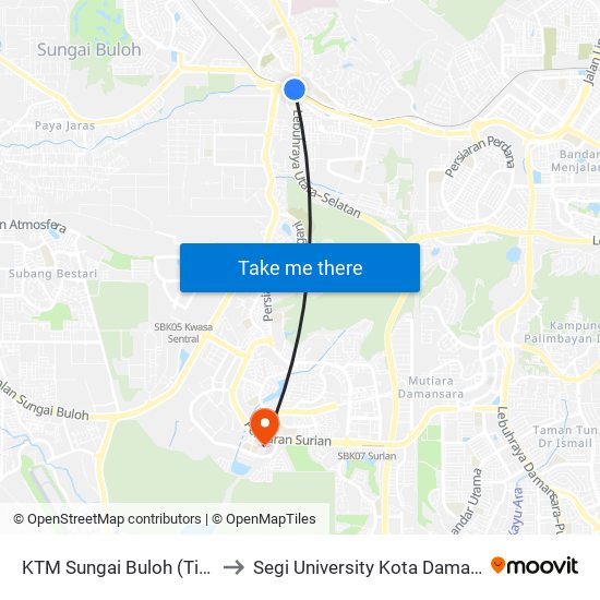 KTM Sungai Buloh (Timur) (Pj655) to Segi University Kota Damansara Campus map
