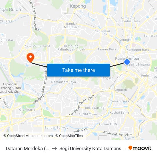 Dataran Merdeka (Kl1820) to Segi University Kota Damansara Campus map