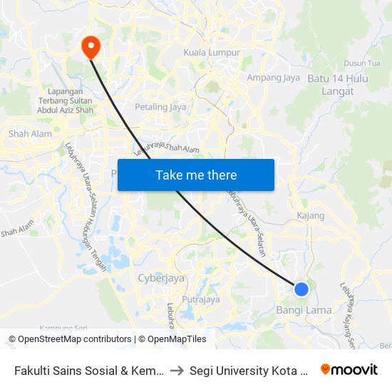 Fakulti Sains Sosial & Kemanusiaan UKM (Kj223) to Segi University Kota Damansara Campus map