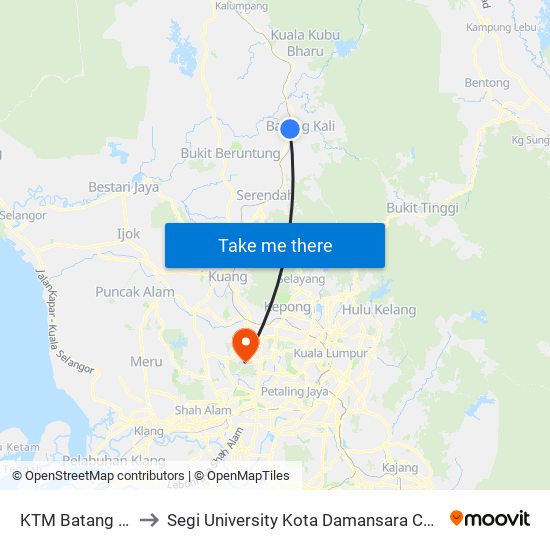 KTM Batang Kali to Segi University Kota Damansara Campus map