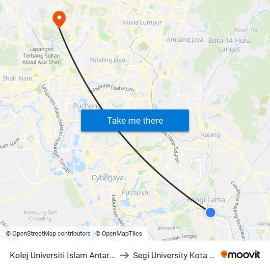Kolej Universiti Islam Antarabangsa Selangor (Kuis) to Segi University Kota Damansara Campus map