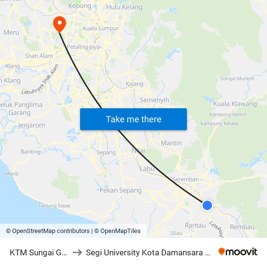 KTM Sungai Gadut to Segi University Kota Damansara Campus map