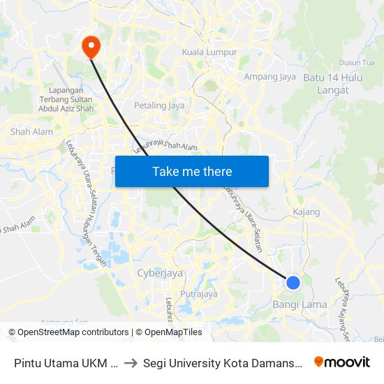 Pintu Utama UKM (Kj423) to Segi University Kota Damansara Campus map