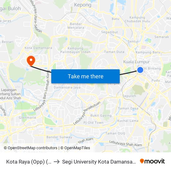 Kota Raya (Opp) (Kl108) to Segi University Kota Damansara Campus map