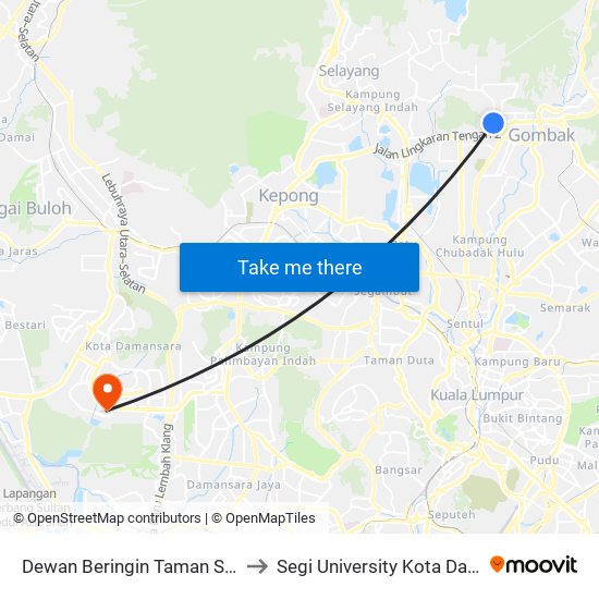 Dewan Beringin Taman Sri Gombak (Sl176) to Segi University Kota Damansara Campus map