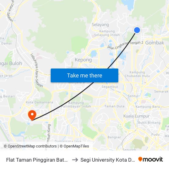 Flat Taman Pinggiran Batu Caves (Opp) (Sl177) to Segi University Kota Damansara Campus map