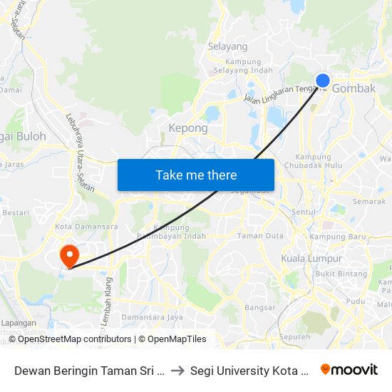 Dewan Beringin Taman Sri Gombak (Opp) (Sl207) to Segi University Kota Damansara Campus map