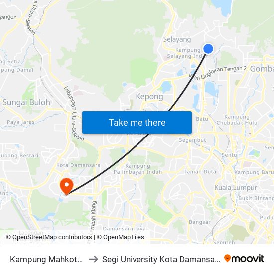 Kampung Mahkota (Sl67) to Segi University Kota Damansara Campus map
