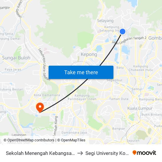 Sekolah Menengah Kebangsaan Taman Selayang (Opp) (Sl482) to Segi University Kota Damansara Campus map