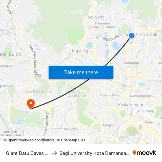 Giant Batu Caves (Sl265) to Segi University Kota Damansara Campus map
