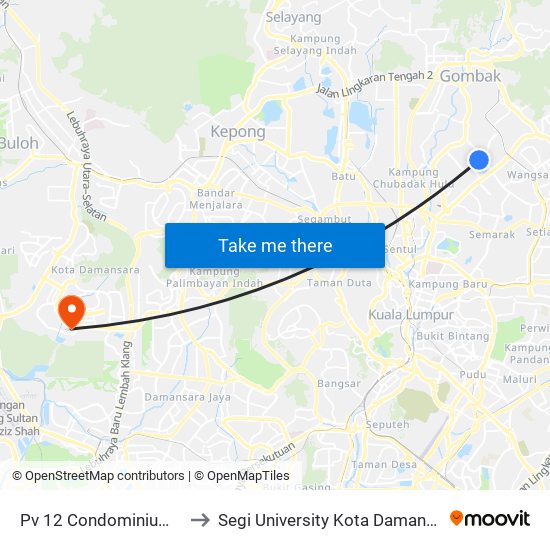 Pv 12 Condominium (Kl1630) to Segi University Kota Damansara Campus map