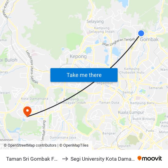 Taman Sri Gombak Fasa 3 (Sl247) to Segi University Kota Damansara Campus map