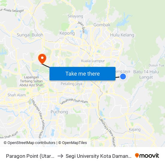 Paragon Point (Utara) (Aj428) to Segi University Kota Damansara Campus map