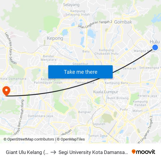 Giant Ulu Kelang (Aj379) to Segi University Kota Damansara Campus map