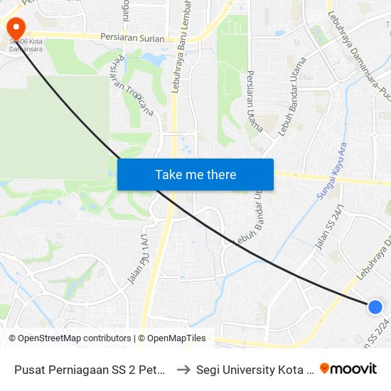 Pusat Perniagaan SS 2 Petaling Jaya (Selatan) (Pj347) to Segi University Kota Damansara Campus map